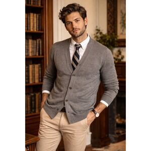 Hause of Howe Mens Grey 100% Merino Wool Hooded Cardigan Sweater Size Large